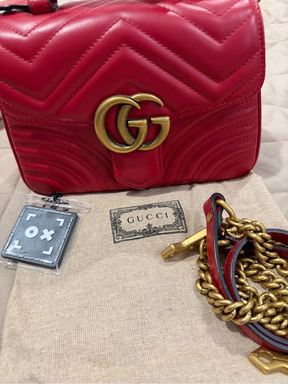 Gucci Red GG Marmont Quilted Top Handle Satchel with Gold Hardware - Picture 3 of 4